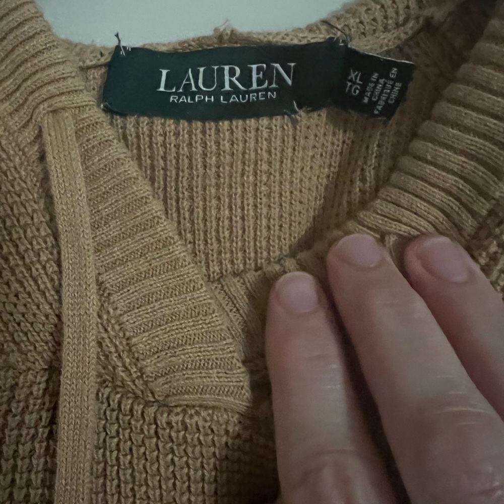 Ralph Lauren women’s tan waffle knit 100% cotton hoodie hooded sweater - Picture 6 of 7